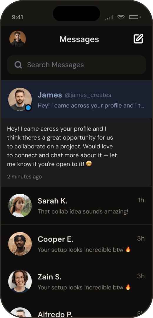 DM inbox showing a creator's incoming messages